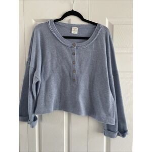 By Together Women's Large Blue Raglan Oversized Sweater Coastal Preppy Fisherman